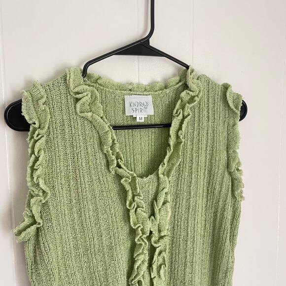 Kindred Spirit Ruffle Knit Vest M Green Silk Linen Cottagecore Fairycore Tank - Picture 10 of 10